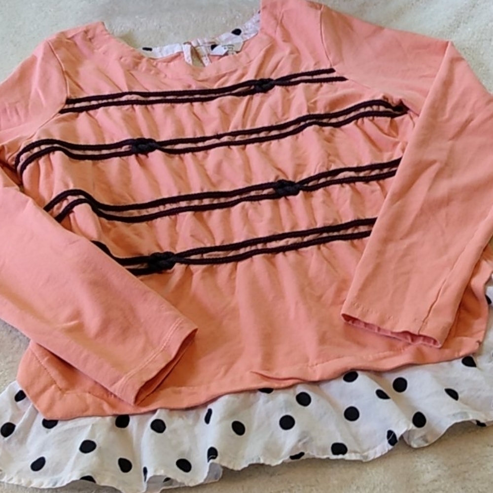 Crown & Ivy Peach and Navy Knit Rope Polka-Dot Nautical Layered Blouse